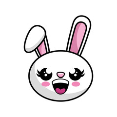 kawaii happy bunny animal icon over white background colorful design vector illustration