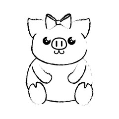 kawaii piggy animal icon over white background. vector illustration