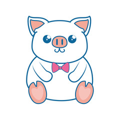 kawaii piggy animal icon over white background. vector illustration