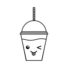 cute kawaii line icon milkshake plastic cup vector graphic design
