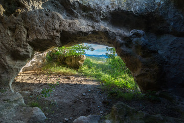 Historical ruins of housing in Cave city Bakla in Bakhchysarai Raion, Crimea.