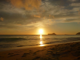 Early Morning Sunrise on Waimanalo Beach on Oahu