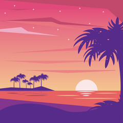 colorful background landscape of nightly beach vector illustration