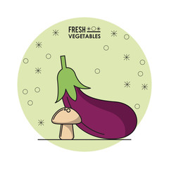 colorful poster of fresh vegetables with eggplant and mushroom vector illustration