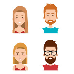 Peoples faces set over white background. Vector illustration.