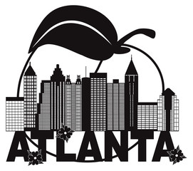 Atlanta Skyline Peach Dogwood Black White Text vector Illustration - 158011941