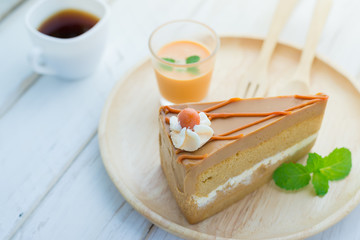Thai tea cake on wood plate