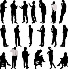 people silhouettes with phone - vector