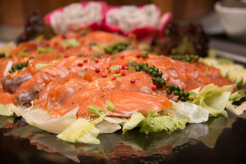  slice piece smoked salmon on plate