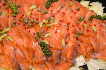  slice piece smoked salmon on plate