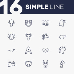 Set Of 16 Animal Outline Icons Set.Collection Of Penguin, Monkey, Cow And Other Elements.