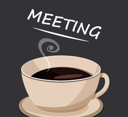 Obraz premium Cup of coffee on the dark background. Color meeting or contract icon. Vector cartoon illustration.