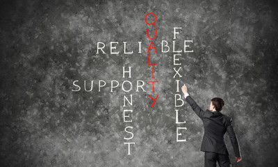 Seminar trainer draw on chalkboard