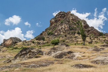 Mountain holding ruins of the medieval Markovi Kuli castle, Macedonia (FYROM)