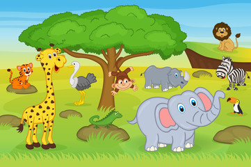 animals in safari - vector illustration, eps
