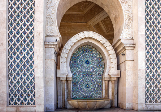Moroccan mosque decor, Morocco, Casablanca mosque Hassan II decoration washstand