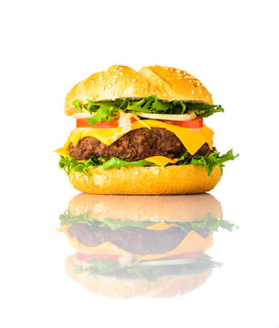 Cheeseburger Sandwich Isolated on White Background
