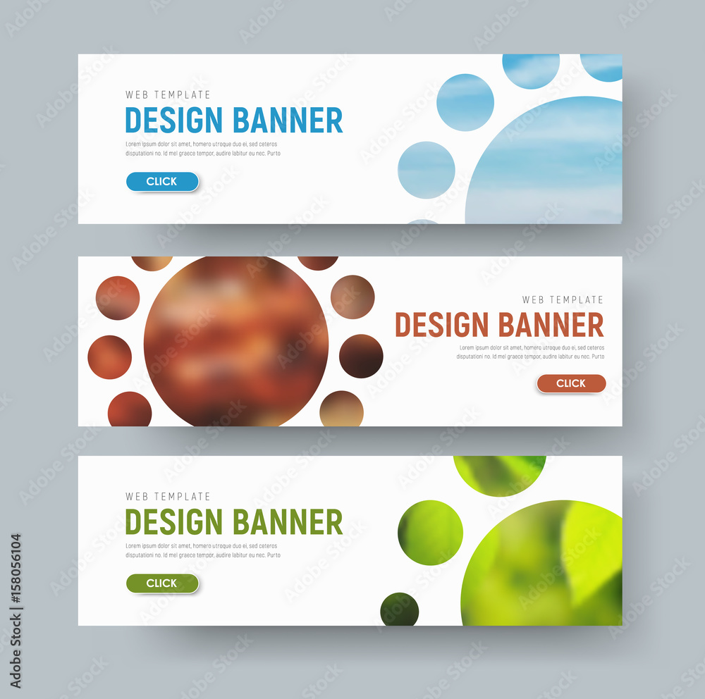 Aufkleber Set of white horizontal web banners with round design elements for the image.
