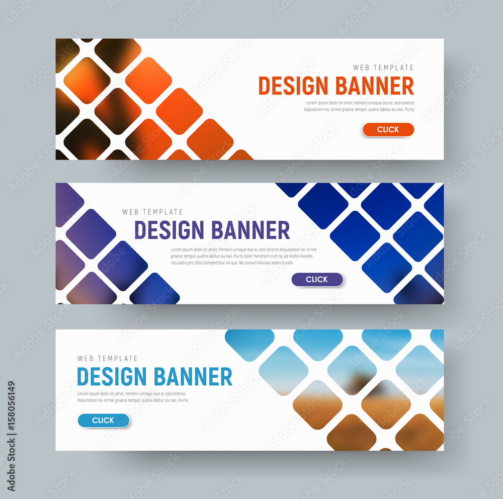 Poster design of white web banners with rhombuses for photos.