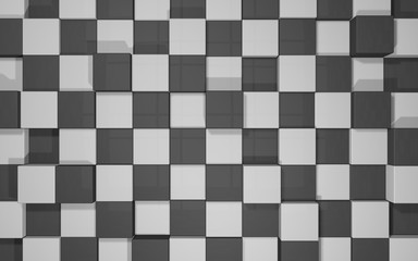 Naklejka premium Abstract beautiful creative background of black and grey random extended and dented cubes wall with reflections for desktop, site, banner, backdrop, wallpapper. 3d Render Illustration