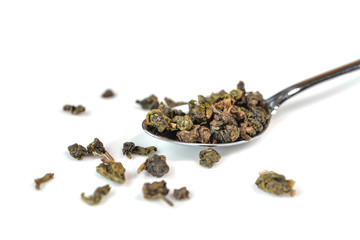 Oolong tea leaves on white background  - isolated