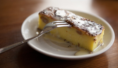 Lemon cheesecake in a cafe