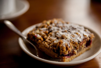 Teatime in a cafe with apple pie