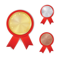 Set of gold, silver and bronze award medals
