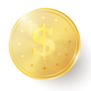 Gold coin with dollar sign.