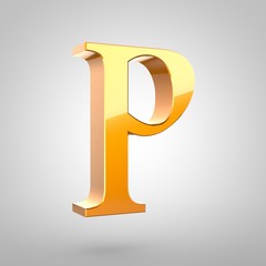 Gold letter P uppercase isolated on white background
