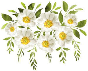 Panele Szklane Podświetlane  Dekoracja bukiet białych kwiatów akwarela.