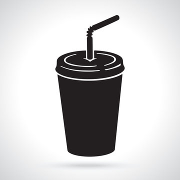 Vector illustration. Silhouette of disposable glass of paper with soda and straw. Unhealthy food. Patterns elements for menus, signboards, showcases, wallpapers
