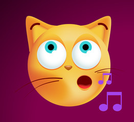 Cute Emoticon Cat Whisteling on Black Background . Isolated Vector Illustration 