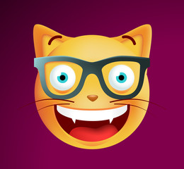 Cute Emoticon Cat with Glasses on Black Background. Isolated Vector Illustration 