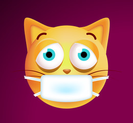 Cute Sick Emoticon Cat on Black Background. Isolated Vector Illustration 