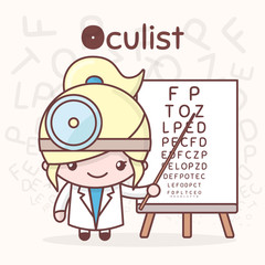 Cute chibi kawaii characters. Alphabet professions. The Letter O - Oculist.