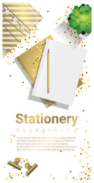 Creative scene with stationery on white background , vector , illustration