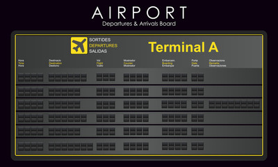 Blank mockup scoreboard airport. Departures and arrivals board. Vector illustration