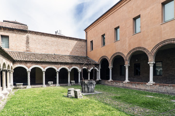Views of the medieval courtyard with arches of the cathedral museum