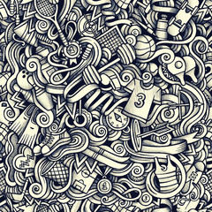 Graphic Sport hand drawn artistic doodles seamless pattern. Mono