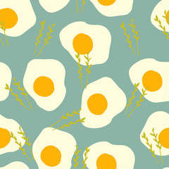 Omelet with thyme seamless pattern. Vector hand drawn illustration.