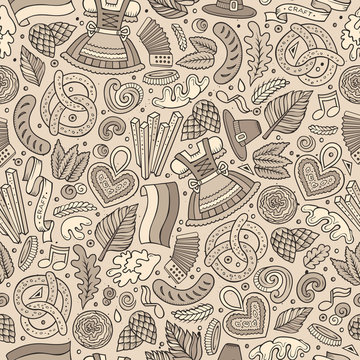 Cartoon cute hand drawn Beer fest seamless pattern