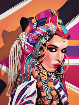 Portrait of woman wearing traditional Moroccan clothing