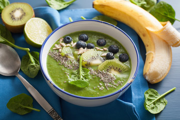 green smoothie bowl spinach kiwi blueberry lime banana with chia seed