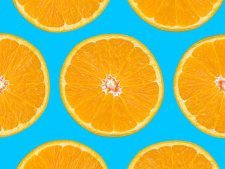 Orange slices pattern on blue background, pop art style