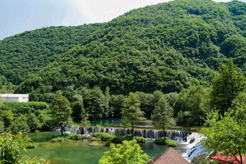 Fototapeta na wymiar Waterfalls on the Pliva River outside Jajce, Bosnia Herzegovina