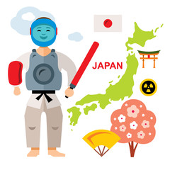 Vector Japan Travel Concept. Flat style colorful Cartoon illustration.