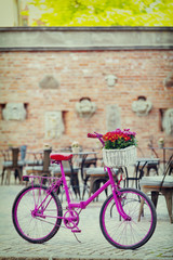 Fototapeta na wymiar pink bike standing on place