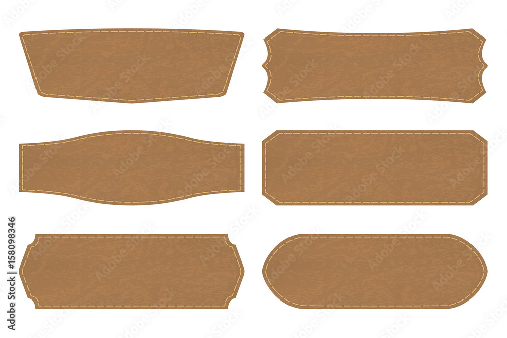 Wall mural set shapes of leather sign labels or leather tag