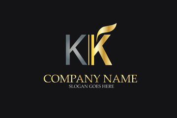 Fototapeta na wymiar KK Letter Logo Design in Golden and Metal Color